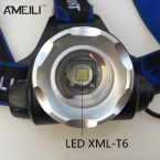 Светодиодный фонарик XML T6 2000Lm на голову с изменяемым фокусом и питанием от батареек АА (4шт)