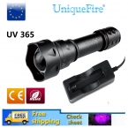UniqueFire UF-T20-UV365 Ультрафиолетовых Лучей Flaslight Масштабируемые 3 Режима Водонепроницаемый 3 Вт СВЕТОДИОДНЫЕ Лампы Для Проверки Лист   Зарядное Устройство Черный Корпус