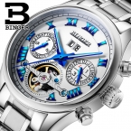 Швейцария БИНГЕР мужские часы luxury brand Tourbillon сапфир световой несколько функций Механические Наручные Часы B8602-2