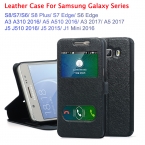 Роскошный кожаный флип чехол для Samsung Galaxy S8 S7 Edge S6 A3 A5  J5 J1 Mini  C8 J7 плюс крышка Вид из окна держатель Чехол